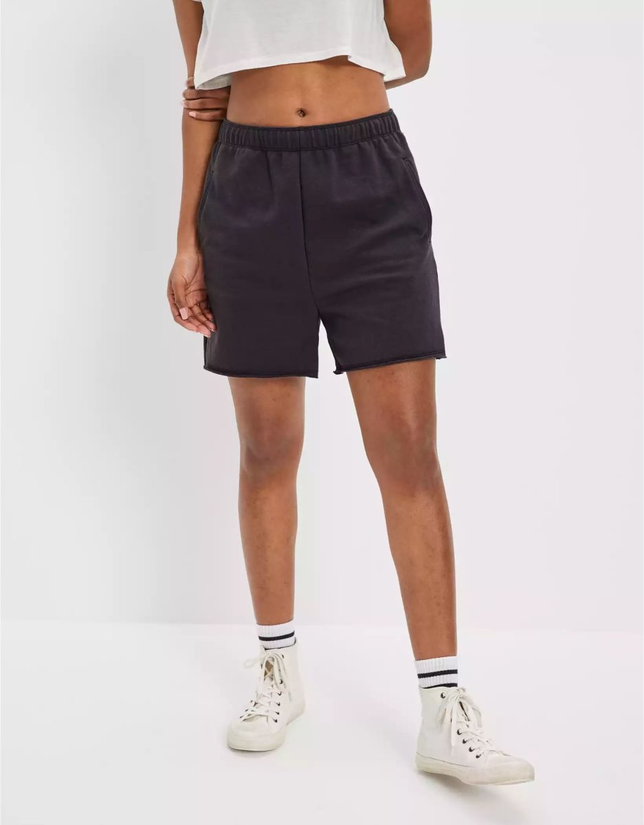 Shorts American Eagle AE Fleece Baggy Noir Femme | NZR-42559882